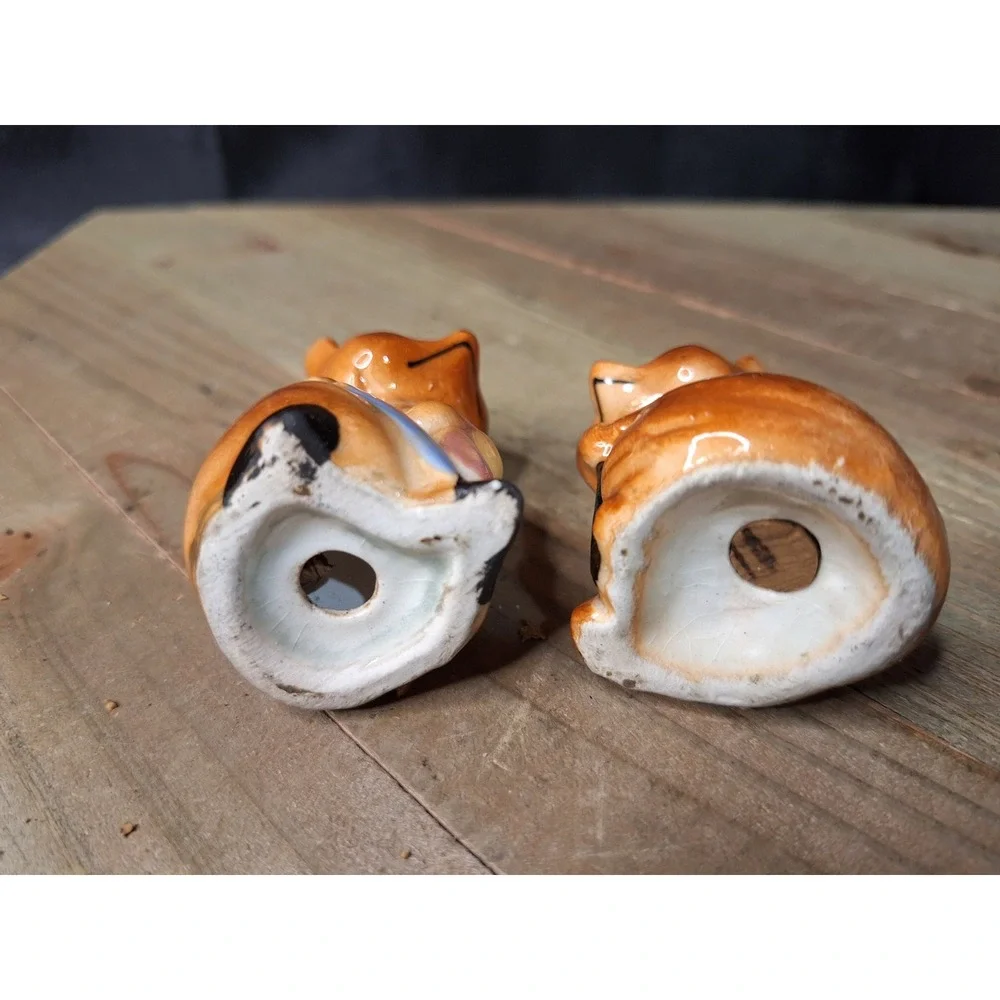 Vintage 1950s Anthropomorphic Fox Salt & Pepper Shakers Top Hat & Bonnet Set